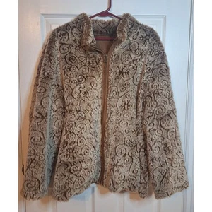 Vintage Brown Faux Suede Fur Reversible Coat Swirl Pattern Grandmacore Size XL - Picture 1 of 8