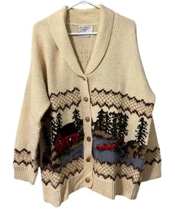 Vintage Marisa Christina Cabin Canoe Women Cardigan Sweater Knit Button Grandma - Picture 1 of 14