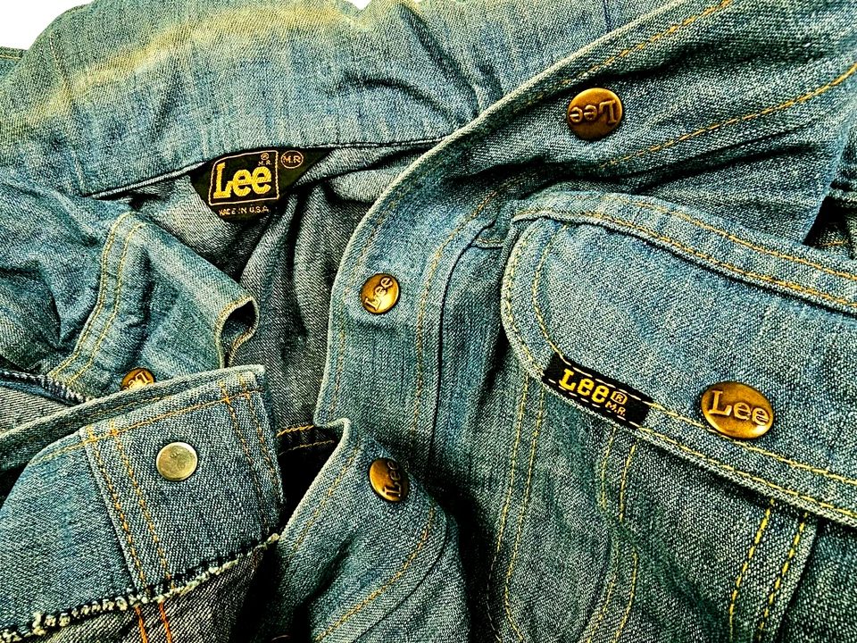LO ÚLTIMO BLAZER VINTAGE AÑOS 80 Para hombres LEE @ SAFARI CHORE BARN 4 Piezas Chaqueta Denim Jeans M Foto 1 de 4