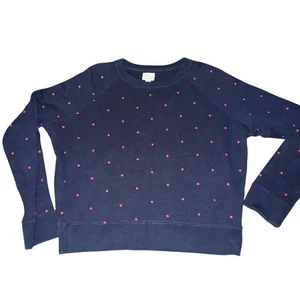 J Crew Vintage Fleece Pullover Damen Medium Herz Print Navy Blau - Bild 1 von 11