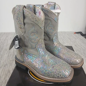 Dan Post Stiefel Mädchen 11,5 D Shiva grau Wildleder metallic Leopardenmuster Westernkleidung - Bild 1 von 9