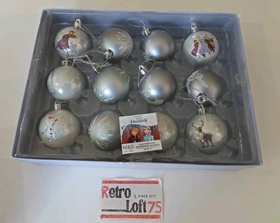 M&S Disney Frozen II bruchsichere Deko Weihnachtskugeln 12 verpackt. Sehr guter Zustand - Bild 1 von 4