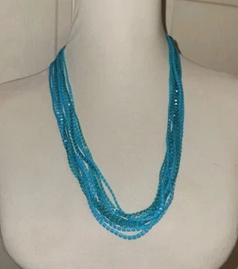 Flapper Style Necklace 5 Strand Blue Long Plastic Fixed Bead Easy To Double Vtg - Picture 1 of 8