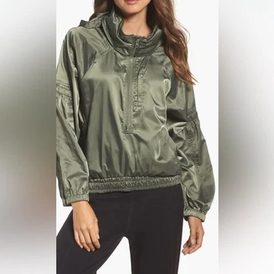 Chaqueta Bomber Free People Movement Ellie Cortavientos Media Cremallera Verde Satinado Talla S Foto 1 de 4