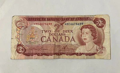 Canada $2 DOLLARS 1974 Star Replacement Lawson/Bouey Prefix  *RE 6675699 - Image 1 of 2