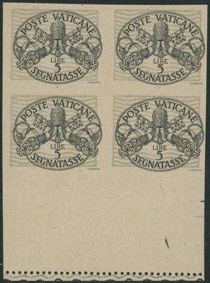 1945, CUOTAS POSTALES VATICANAS, ARMAS PAPALES 5L, BLOQUE IMPERF DE CUATRO, NH, SC. #J12 Foto 1 de 2