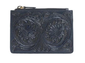 Myra Bags #11365 Tooled Leather 5"x3.5" ID, Card Holder~RFID Block~Slots~Top Zip - Picture 1 of 3
