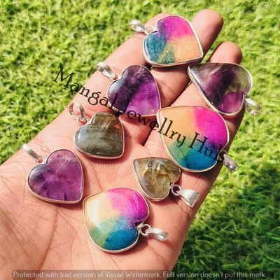Amethyst & Mix Gemstone Heart Pendants 925 Sterling Silver Plated Lot Jewellery - Image 1 of 4