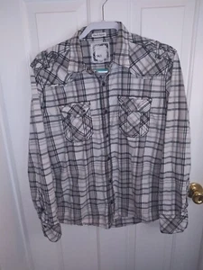 BKE Shirt Mens Large Button Up Slim Fit Stretch Plaid Black Casual Long Sleeve - Picture 1 of 12