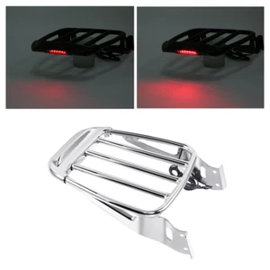 Iron Two-Up Luggage Rack W/ LED Light Fit For Harley Heritage Softail Classic - Picture 1 of 12