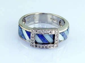 LeVian 14K White Gold, Natural Diamond & Lapis/MOP Inlay Ring Size 7 MSRP $1,275 - Picture 1 of 9