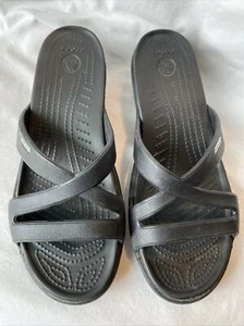 Crocs Patricia II Wedge Sandal Women's Black Strappy Waterproof Slide Size 11 - Picture 1 of 8