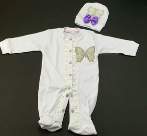 Bebé Niña/Muñeca Decorada a Mano Layette Bautizo, Ir a Casa Mariposa- 0-3 meses - Imagen 1 de 9