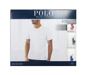 Polo Ralph Lauren Men's White Multi Pony Slim Fit Crew-Neck 3 Pack T-Shirts