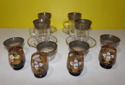 意大利茶杯茶碟浓缩咖啡杯水晶银色和金色带上釉花 — 第 1/4 张图片