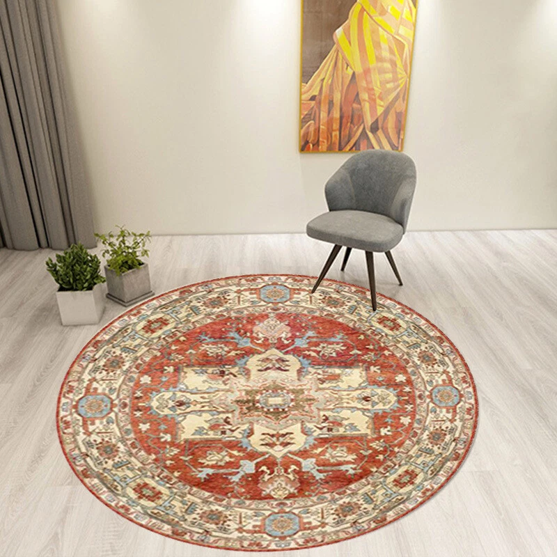 Round Area Rug Soft Indoor Bohemian Mandala Machine Washable Non Slip
