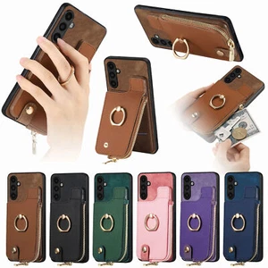 Zipper Card Wallet Ring Phone Case for Samsung A73 A33 A14 A54 A34 A04e A05 A70 - Picture 1 of 18