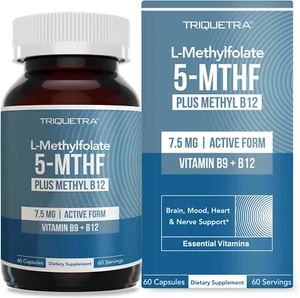 L Methylfolate 7.5Mg plus Methyl B12 - Active 5-MTHF Form, MTHFR Supplement - Bl - Picture 1 of 12