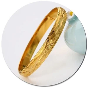 24k Gold Filled Over Silver 7.5" Wide Italian Womens Opening Bracelet Bangle - Picture 1 of 6