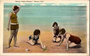 Cartolina Seven Come Eleven Bathing Beauties Gioco d'azzardo Miami Florida non spedita - Foto 1 di 3