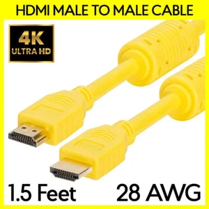 Cable HDMI Color 28 AWG 1.5 Pies Amarillo HDMI Cable Macho para TV Monitor Proyector - Imagen 1 de 4