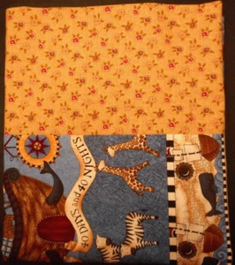 New Handmade Young Childs Pillowcase Noahs Ark Animals Blue Tan 20x30" Cotton - Picture 1 of 2