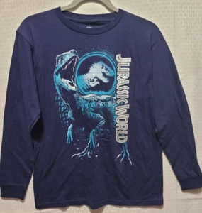 Jurassic World T Shirt Boys Size L Blue Long Sleeve Velociraptor Print NWT - Picture 1 of 6