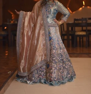 Custom Made Designer Pakistani Bridal Walima Lehenga Dress Floral Elan Crimson - Picture 1 of 19