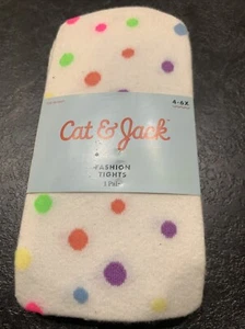 Girls Cat & Jack White Cotton Blend Tights with Colorful Polkadots 4-6X - Picture 1 of 4