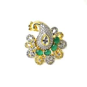 Polki Ring, Kundan Ring, Indian Jewelry Ring, Peacock  Design Gold Plated Ring - Picture 1 of 11