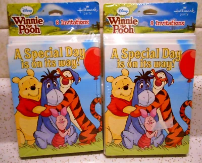 Disney WINNIE THE POOH Tigger Piglet Eeyore Birthday Invitations 16 Sealed Cards - Image 1 of 2