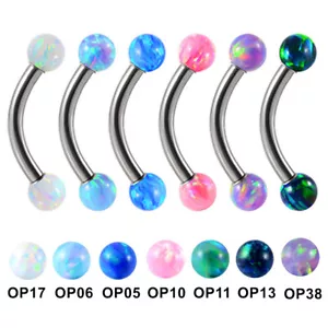 Opal Internal Thread Curved Eyebrow Barbell Surgical Steel Ear Tongue Navel Ring - Picture 1 of 10