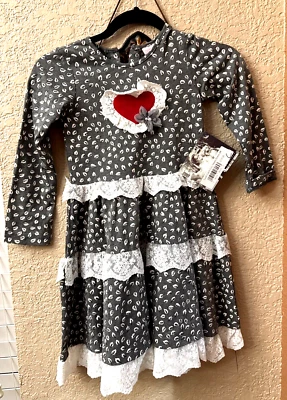 Vestido Cach Cach Gris y Blanco Corazón Encaje Teir Hoja Estampado Corazón Talla 6X Nuevo con Etiquetas TTC* Foto 1 de 4