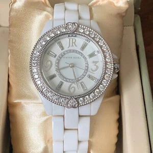 Judith Ripka White Ceramic Watch Diamonique Crystal Silver Tone Size 6 Estate - Picture 1 of 10