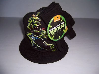 TORTUGAS NINJA MUTANTES ADOLESCENTES NIÑO INVIERNO GORRO GORRA CON BILLETE Y CONJUNTO DE GUANTES NUEVO CON ETIQUETAS Foto 1 de 4