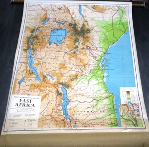 3pc 1962 46" EAST WEST + SOUTH Africa School Wall Map 2 Mounted History Educatio - Picture 1 of 9