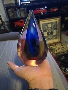 Vintage 1960s Italian Murano Blue/Pink Tear Drop Glass Decorative Sculpture - Picture 1 of 6