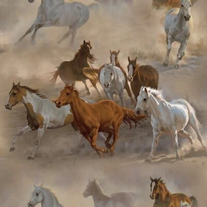 Tela de algodón escénica BTY Wild Wings caballos correr salvaje correr gratis por yarda - Imagen 1 de 1