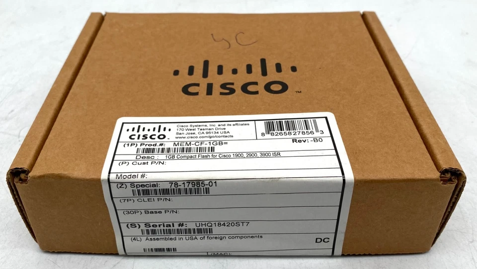 NEW CISCO MEM-CF-1GB COMPACTFLASH MEMORY CARD FOR CISCO1900,2900,3900 ISR - Image 1 of 4