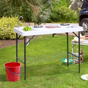 Deluxe Fish Cleaning Camp Table Sink with Flexible Faucet Portable Outdoor Tool - Picture 1 of 11