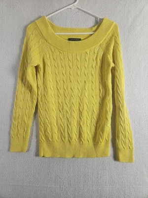 Suéter Lauren Ralph Lauren LRL Amarillo S Pequeño Tejido con Cable Mezcla de Algodón Foto 1 de 4