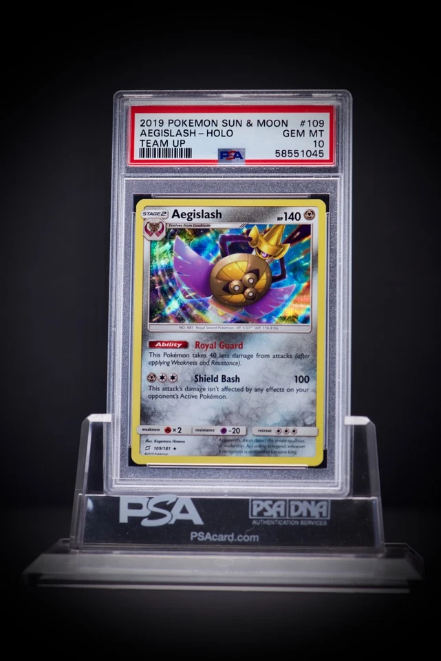 2019 Pokemon Sun & Moon 109 Aegislash Holo Team Up PSA 10 - Image 1 of 1