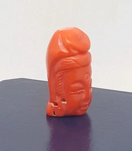 Antique Chinese Hand Carved Precious Red Coral Guanyin Kwan Yin Buddha Head Bead - Picture 1 of 17