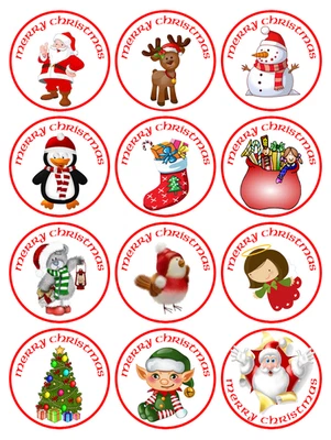 SWEET AS SUGAR MANDY 12 or 24 Christmas, Non-Personalised, Edible Cupcake Toppers, Xmas