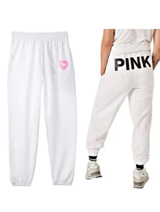 Victoria's Secret LOVE PINK SHINE Fleece Baggie CAMPUS Sweatpants Crystal Logo - Picture 1 of 10