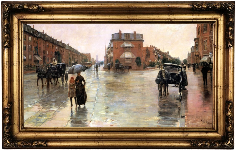 Impresión en lienzo Hassam Rainy Day, Boston 1885 enmarcada en madera repro 12x22 Foto 1 de 1