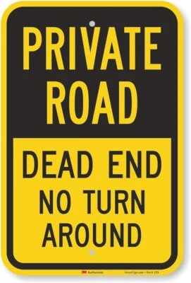 SMARTSIGN Private Road-Dead End No Turn Around 18"x12" Aluminio Amarillo y Negro Foto 1 de 4