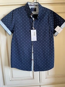 Boy's SS LEVEL TEN Navy Blue Shirt, Diamond Pattern, Contrasting Trim, Size S/8 - Picture 1 of 8