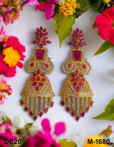Pendientes de joyería india enchapados en oro de Bollywood circonio cúbico AD para mujer - Imagen 1 de 4