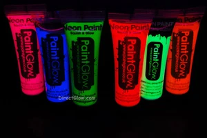 Paint Glow 10ml/.34oz UV Reactive Face and Body Paint- 6 Pack (FREE UV light) - Picture 1 of 3